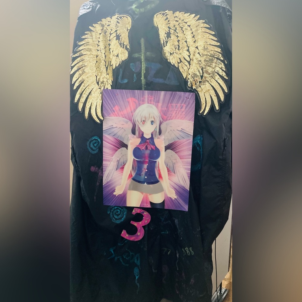 Large luxury vintage anime coat gold AngelWings artwork